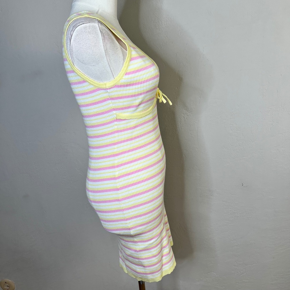 Lulus Striped Ribbed Knit Bodycon Mini Dress Yellow Pink White XS NWT Snag - Picture 5 of 11